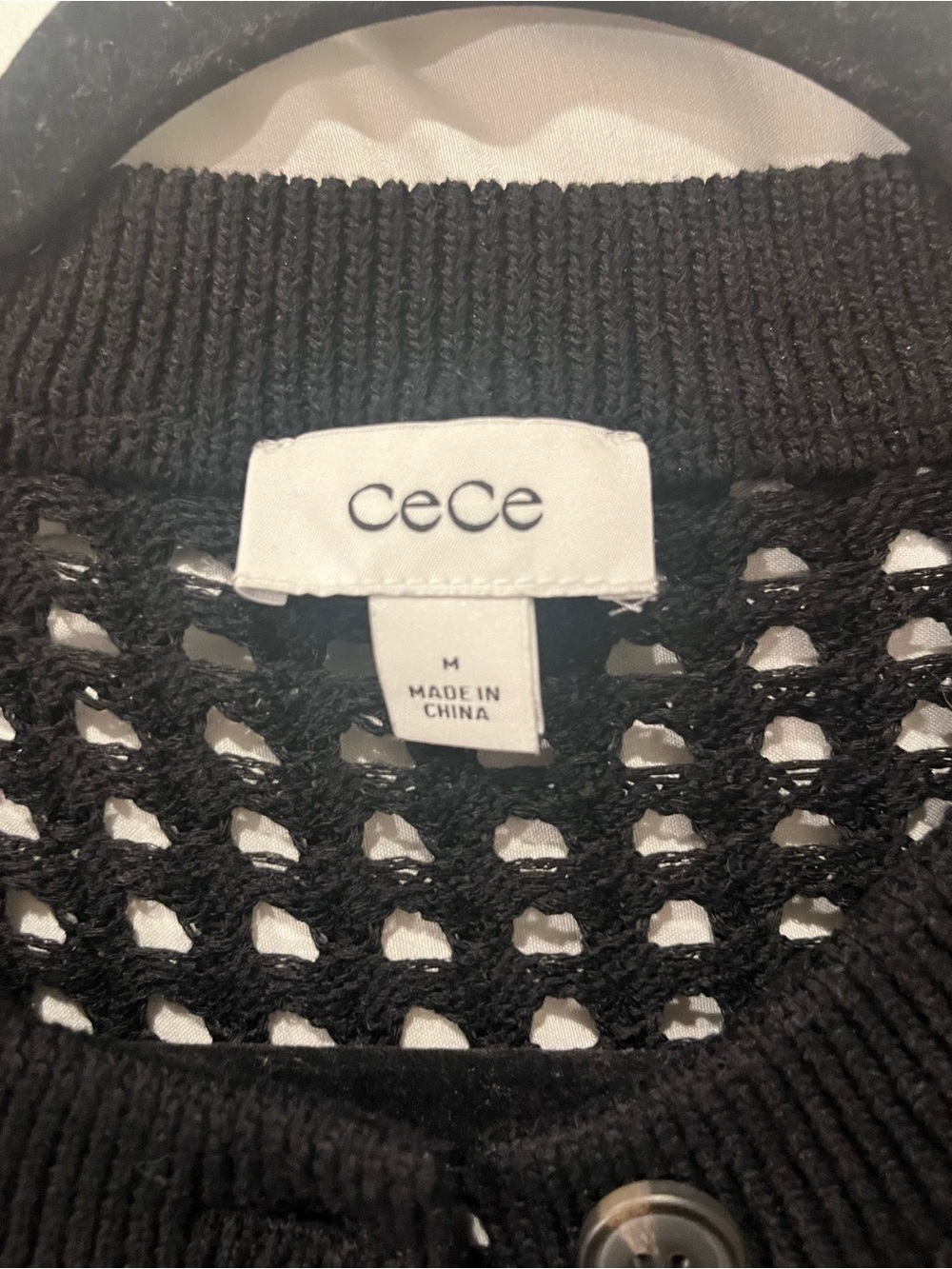 Cece Nordstrom Black Open-Knit Button-Front Sweater medium nwot mesh stitch M - Picture 3 of 3